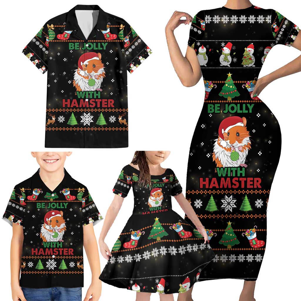Merry Christmas Hamster Be Jolly Family Matching Short Sleeve Bodycon Dress and Hawaiian Shirt DT04 - Wonder Print Shop