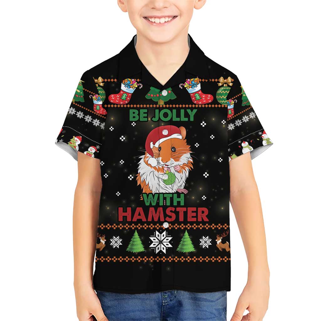 Merry Christmas Hamster Be Jolly Family Matching Short Sleeve Bodycon Dress and Hawaiian Shirt DT04 - Wonder Print Shop
