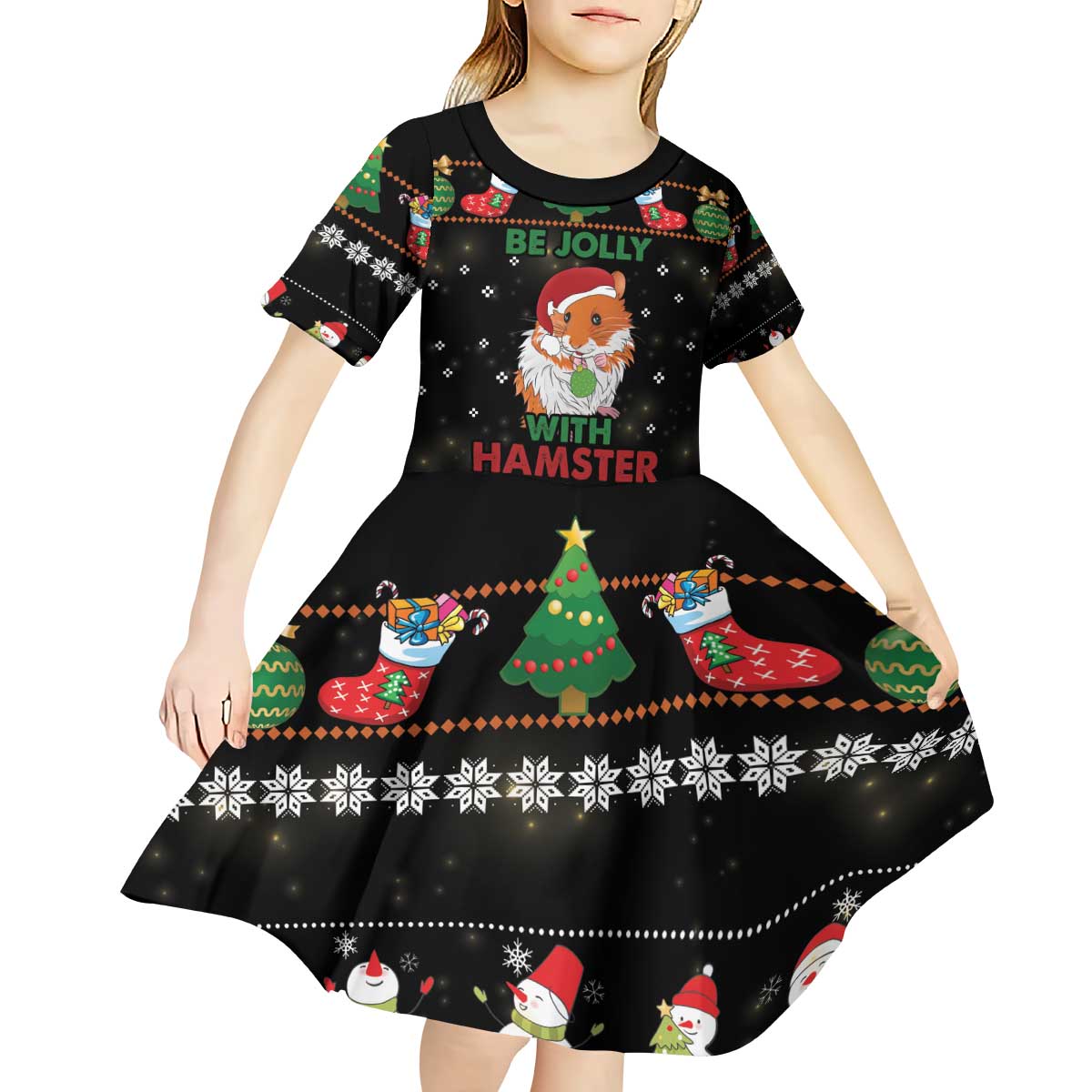 Merry Christmas Hamster Be Jolly Kid Short Sleeve Dress DT04 - Wonder Print Shop