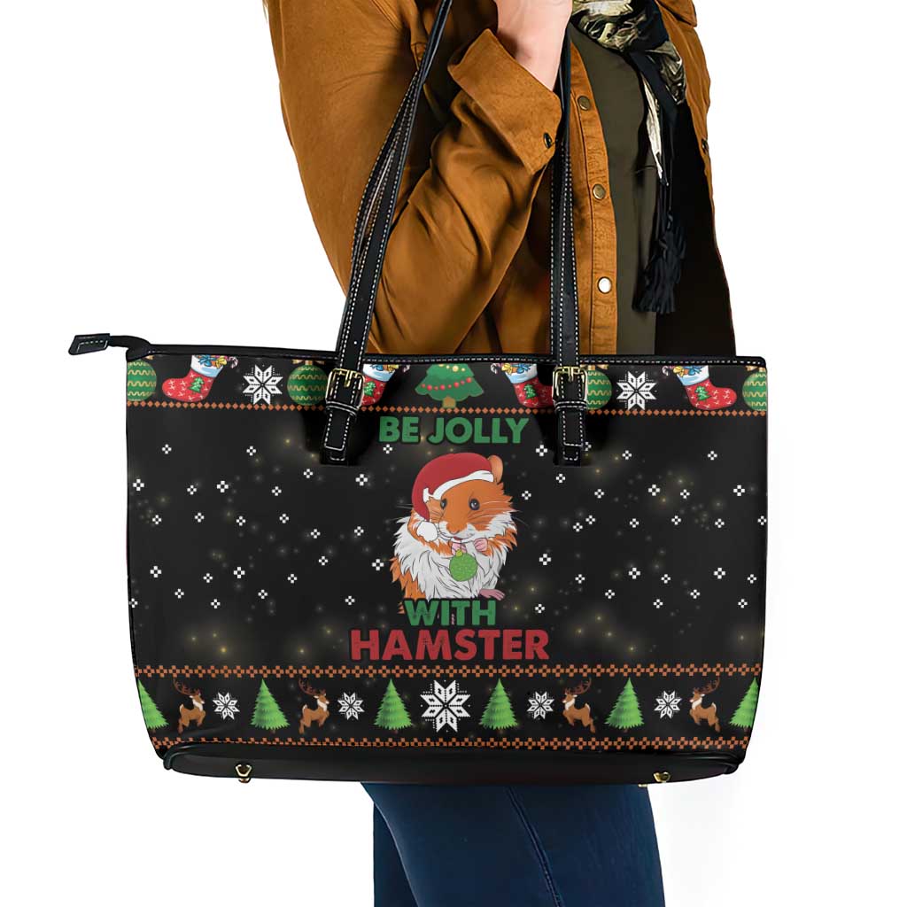 Merry Christmas Hamster Be Jolly Leather Tote Bag DT04 - Wonder Print Shop