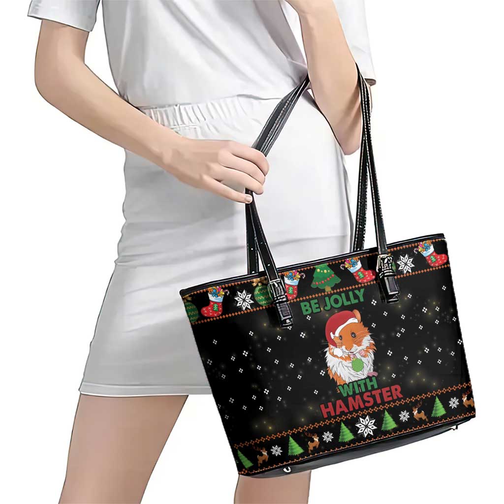 Merry Christmas Hamster Be Jolly Leather Tote Bag DT04 - Wonder Print Shop