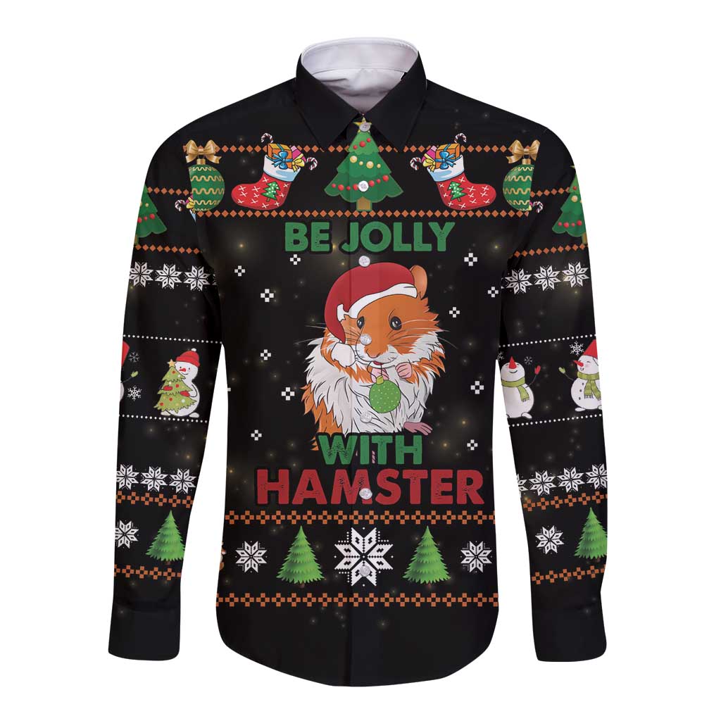 Merry Christmas Hamster Be Jolly Long Sleeve Button Shirt DT04 - Wonder Print Shop