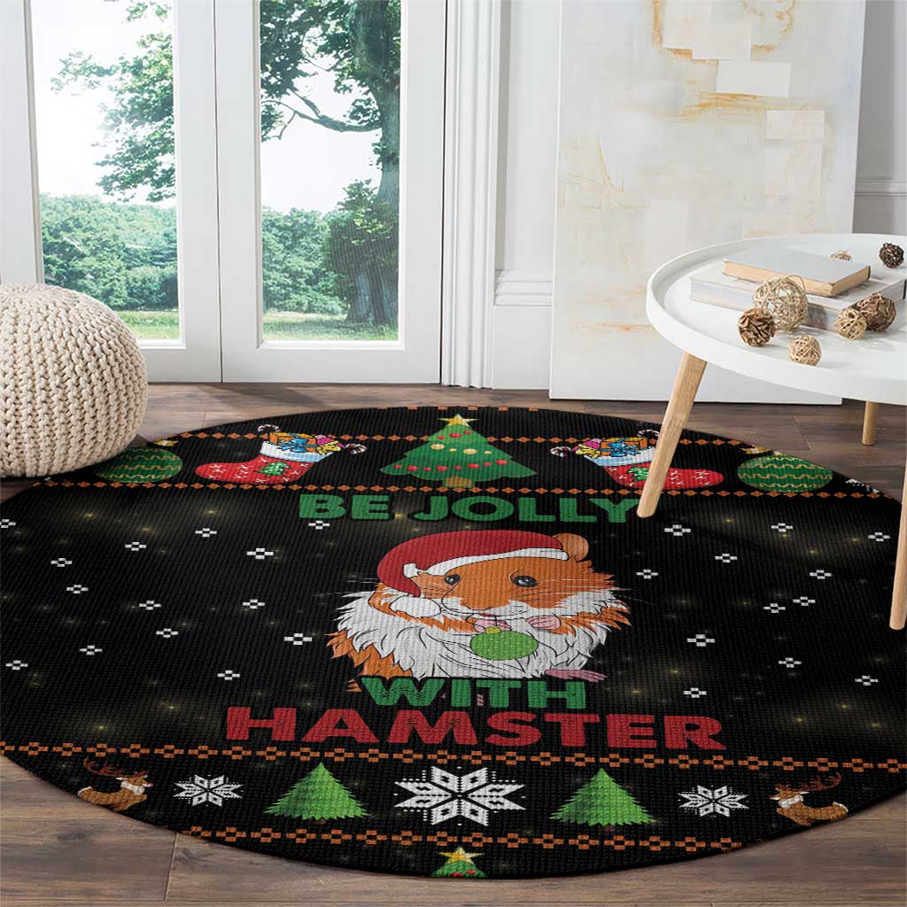 Merry Christmas Hamster Be Jolly Round Carpet