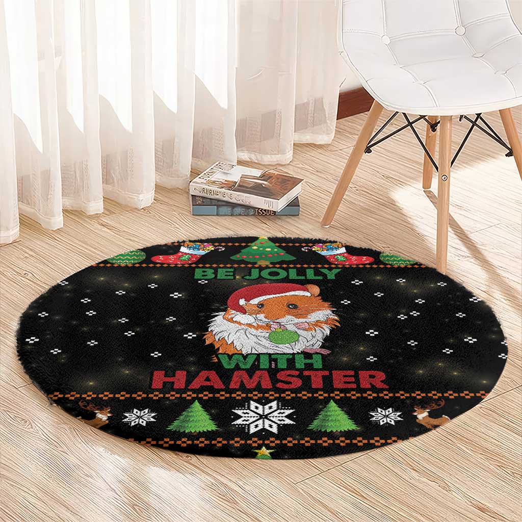 Merry Christmas Hamster Be Jolly Round Carpet
