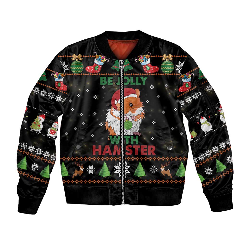 Merry Christmas Hamster Be Jolly Sleeve Zip Bomber Jacket DT04 - Wonder Print Shop
