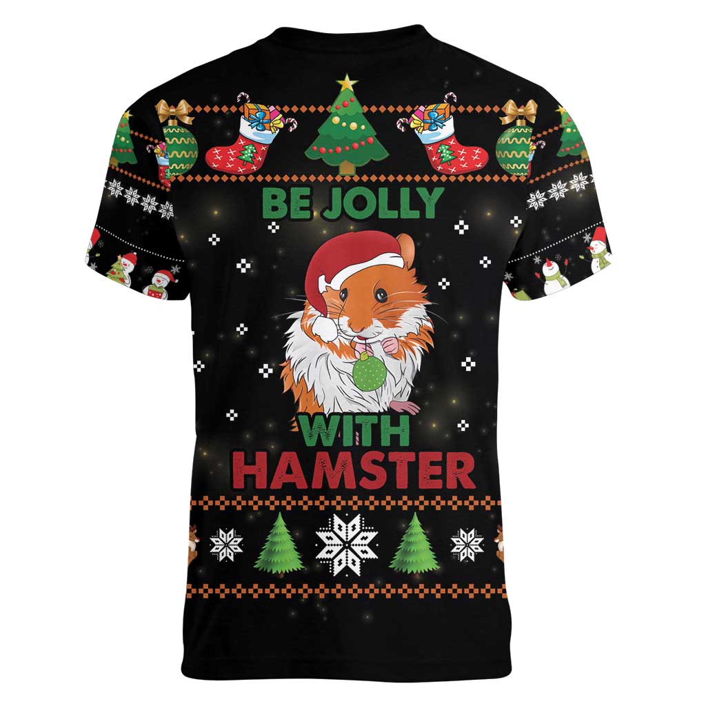 Merry Christmas Hamster Be Jolly Women V-Neck T-Shirt DT04 - Wonder Print Shop