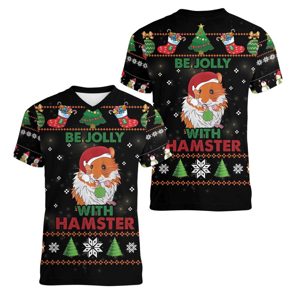 Merry Christmas Hamster Be Jolly Women V-Neck T-Shirt DT04 - Wonder Print Shop