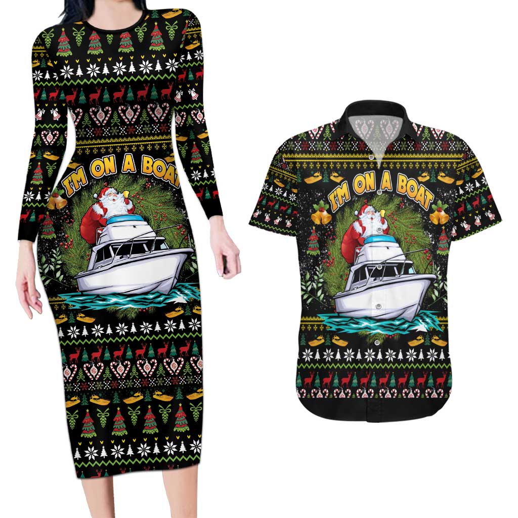 Santa On A Boat Couples Matching Long Sleeve Bodycon Dress and Hawaiian Shirt Christmas Gifts DT04 - Wonder Print Shop