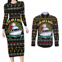 Santa On A Boat Couples Matching Long Sleeve Bodycon Dress and Long Sleeve Button Shirt Christmas Gifts DT04 - Wonder Print Shop
