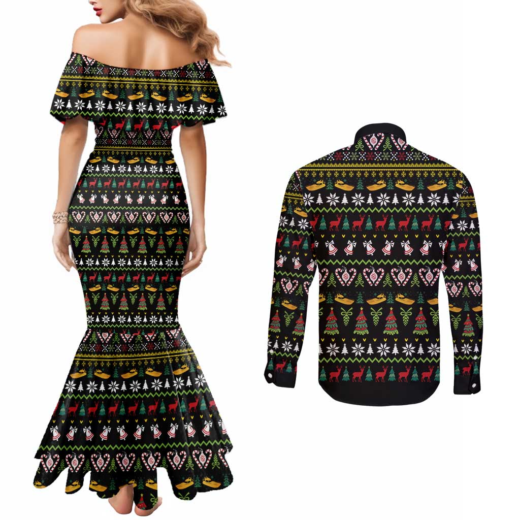 Santa On A Boat Couples Matching Mermaid Dress and Long Sleeve Button Shirt Christmas Gifts