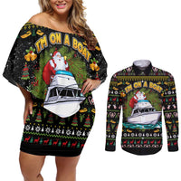 Santa On A Boat Couples Matching Off Shoulder Short Dress and Long Sleeve Button Shirt Christmas Gifts DT04 - Wonder Print Shop