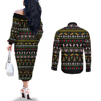Santa On A Boat Couples Matching Off The Shoulder Long Sleeve Dress and Long Sleeve Button Shirt Christmas Gifts