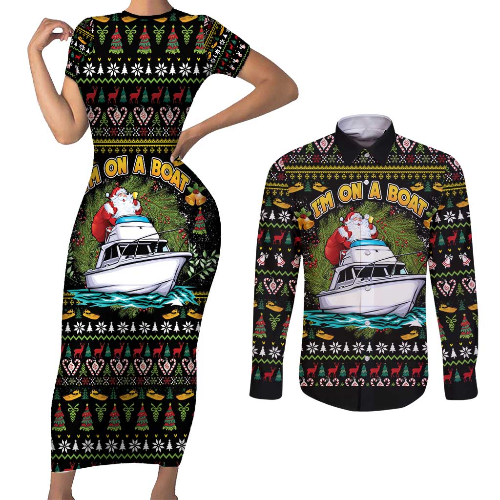 Santa On A Boat Couples Matching Short Sleeve Bodycon Dress and Long Sleeve Button Shirt Christmas Gifts DT04 - Wonder Print Shop