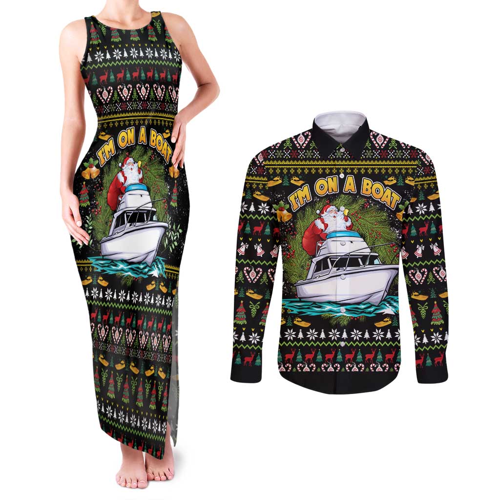 Santa On A Boat Couples Matching Tank Maxi Dress and Long Sleeve Button Shirt Christmas Gifts DT04 - Wonder Print Shop