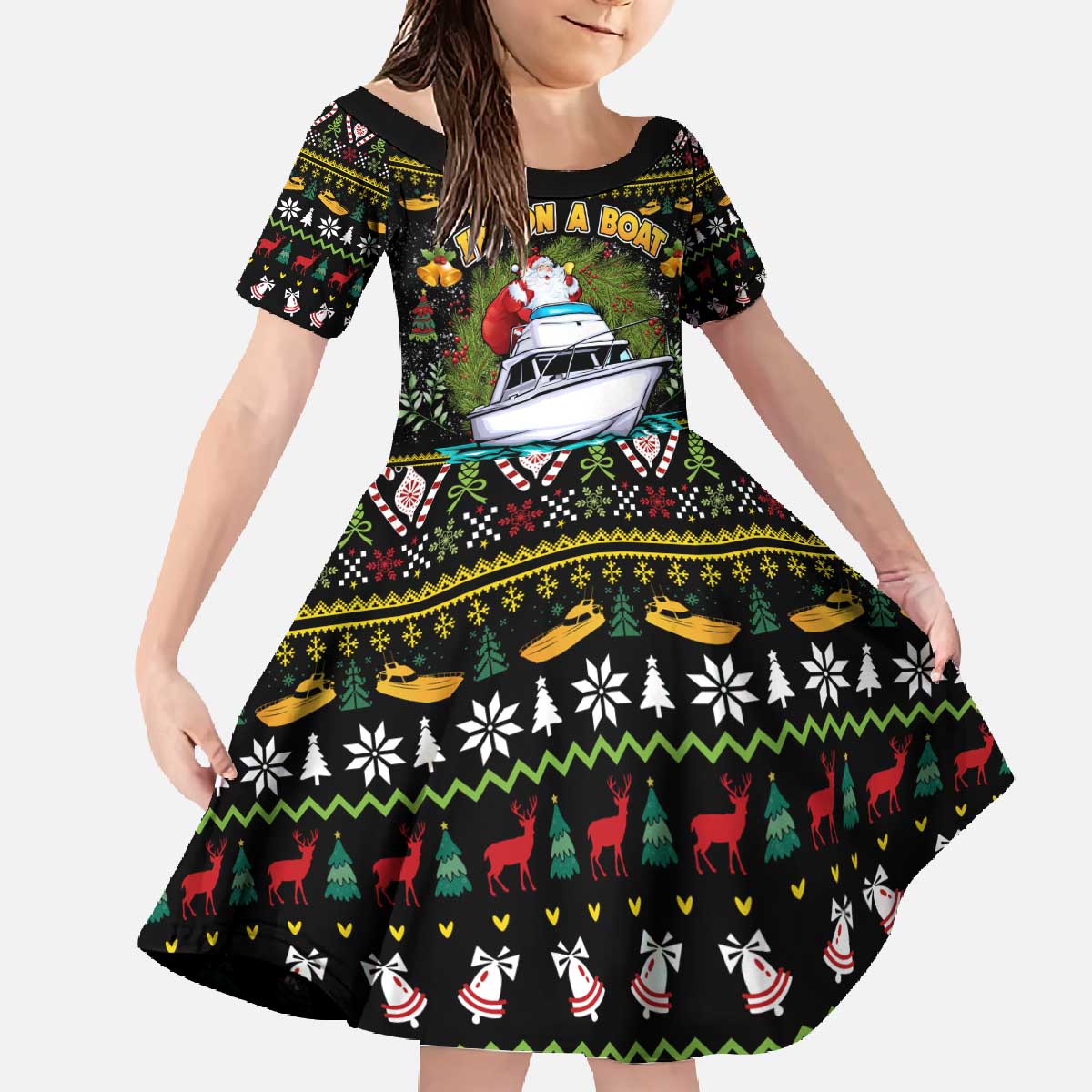 Santa On A Boat Family Matching Off The Shoulder Long Sleeve Dress and Hawaiian Shirt Christmas Gifts DT04 - Wonder Print Shop