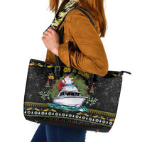 Santa On A Boat Leather Tote Bag Christmas Gifts DT04 - Wonder Print Shop