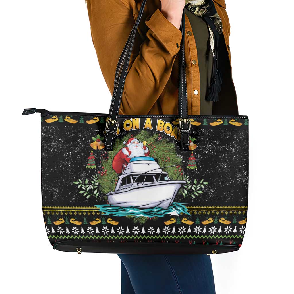 Santa On A Boat Leather Tote Bag Christmas Gifts DT04 - Wonder Print Shop