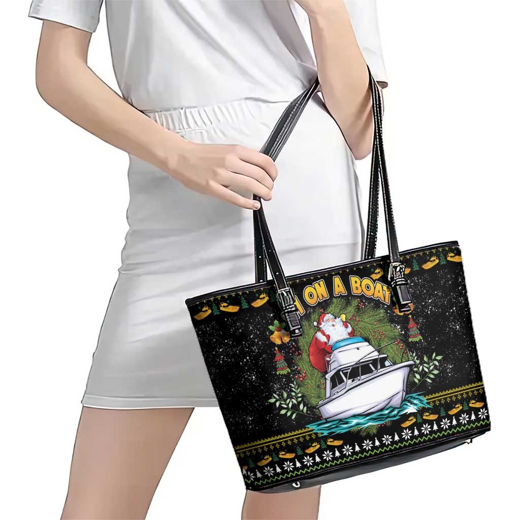Santa On A Boat Leather Tote Bag Christmas Gifts DT04 - Wonder Print Shop