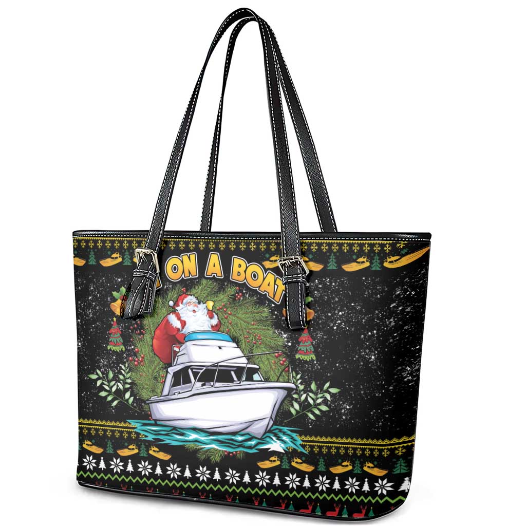 Santa On A Boat Leather Tote Bag Christmas Gifts DT04 - Wonder Print Shop