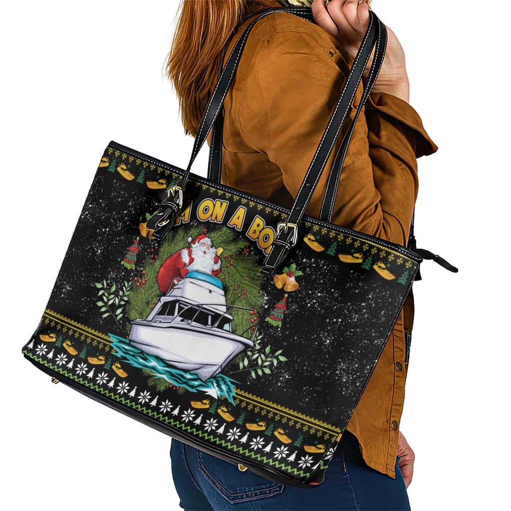 Santa On A Boat Leather Tote Bag Christmas Gifts DT04 - Wonder Print Shop
