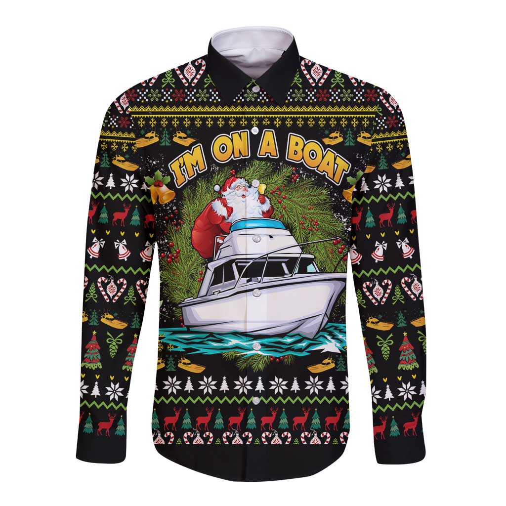 Santa On A Boat Long Sleeve Button Shirt Christmas Gifts DT04 - Wonder Print Shop