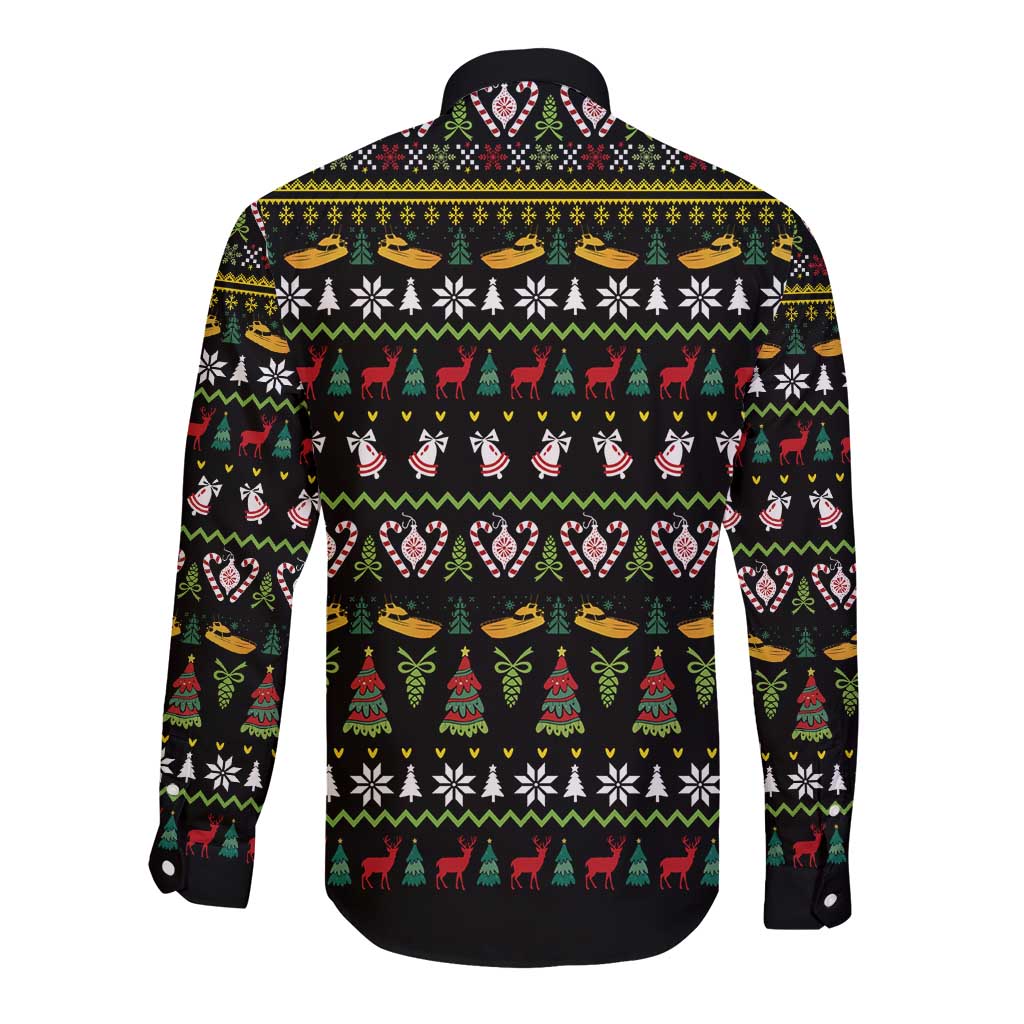 Santa On A Boat Long Sleeve Button Shirt Christmas Gifts DT04 - Wonder Print Shop