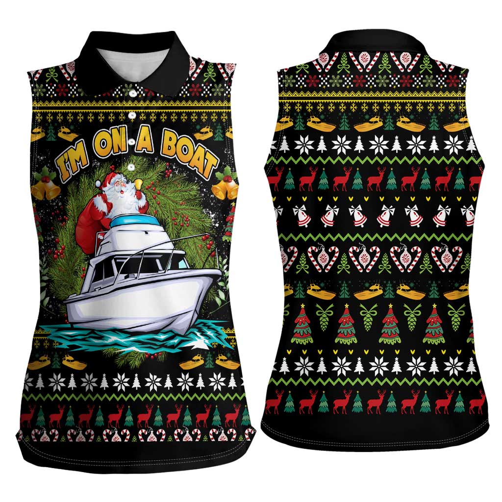Santa On A Boat Women Sleeveless Polo Shirt Christmas Gifts DT04 - Wonder Print Shop