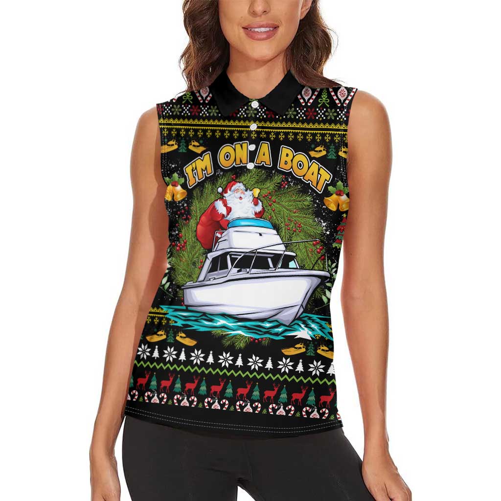 Santa On A Boat Women Sleeveless Polo Shirt Christmas Gifts DT04 - Wonder Print Shop