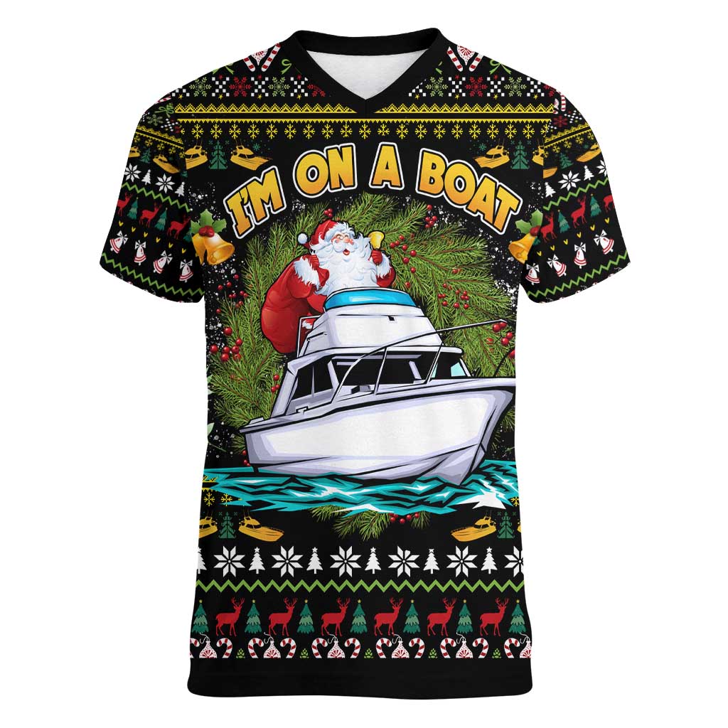 Santa On A Boat Women V-Neck T-Shirt Christmas Gifts DT04 - Wonder Print Shop