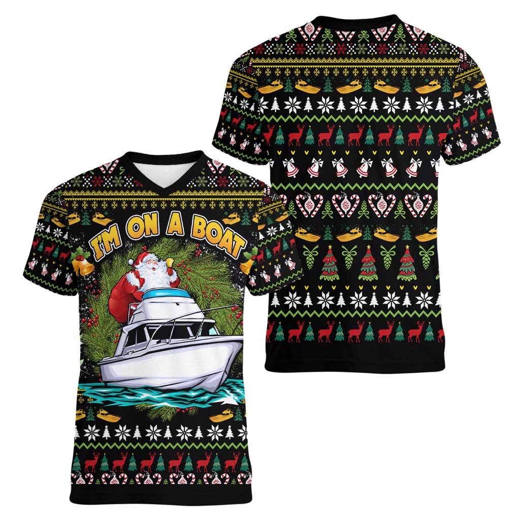 Santa On A Boat Women V-Neck T-Shirt Christmas Gifts DT04 - Wonder Print Shop