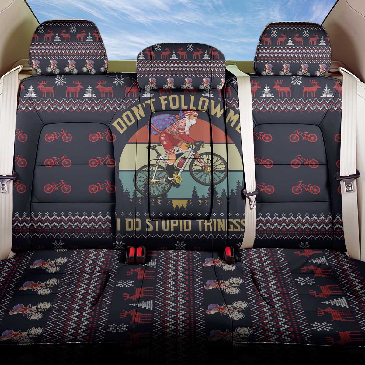 Santa Claus On Mountain Bike Back Car Seat Cover Christmas Gifts DT04 - Wonder Print Shop