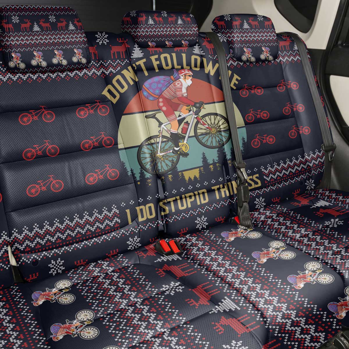 Santa Claus On Mountain Bike Back Car Seat Cover Christmas Gifts DT04 - Wonder Print Shop