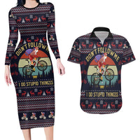 Santa Claus On Mountain Bike Couples Matching Long Sleeve Bodycon Dress and Hawaiian Shirt Christmas Gifts DT04 - Wonder Print Shop