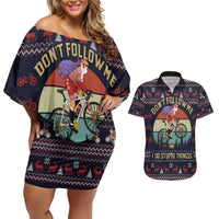 Santa Claus On Mountain Bike Couples Matching Off Shoulder Short Dress and Hawaiian Shirt Christmas Gifts DT04 - Wonder Print Shop
