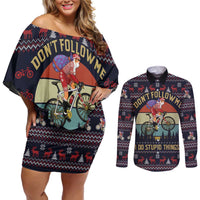 Santa Claus On Mountain Bike Couples Matching Off Shoulder Short Dress and Long Sleeve Button Shirt Christmas Gifts DT04 - Wonder Print Shop
