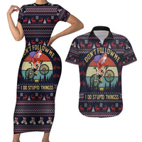 Santa Claus On Mountain Bike Couples Matching Short Sleeve Bodycon Dress and Hawaiian Shirt Christmas Gifts DT04 - Wonder Print Shop