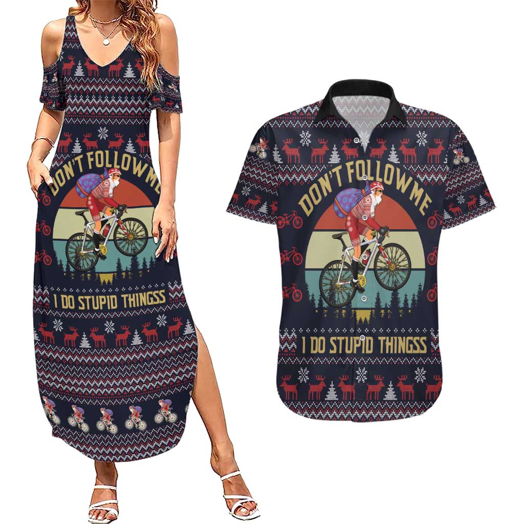 Santa Claus On Mountain Bike Couples Matching Summer Maxi Dress and Hawaiian Shirt Christmas Gifts DT04 - Wonder Print Shop