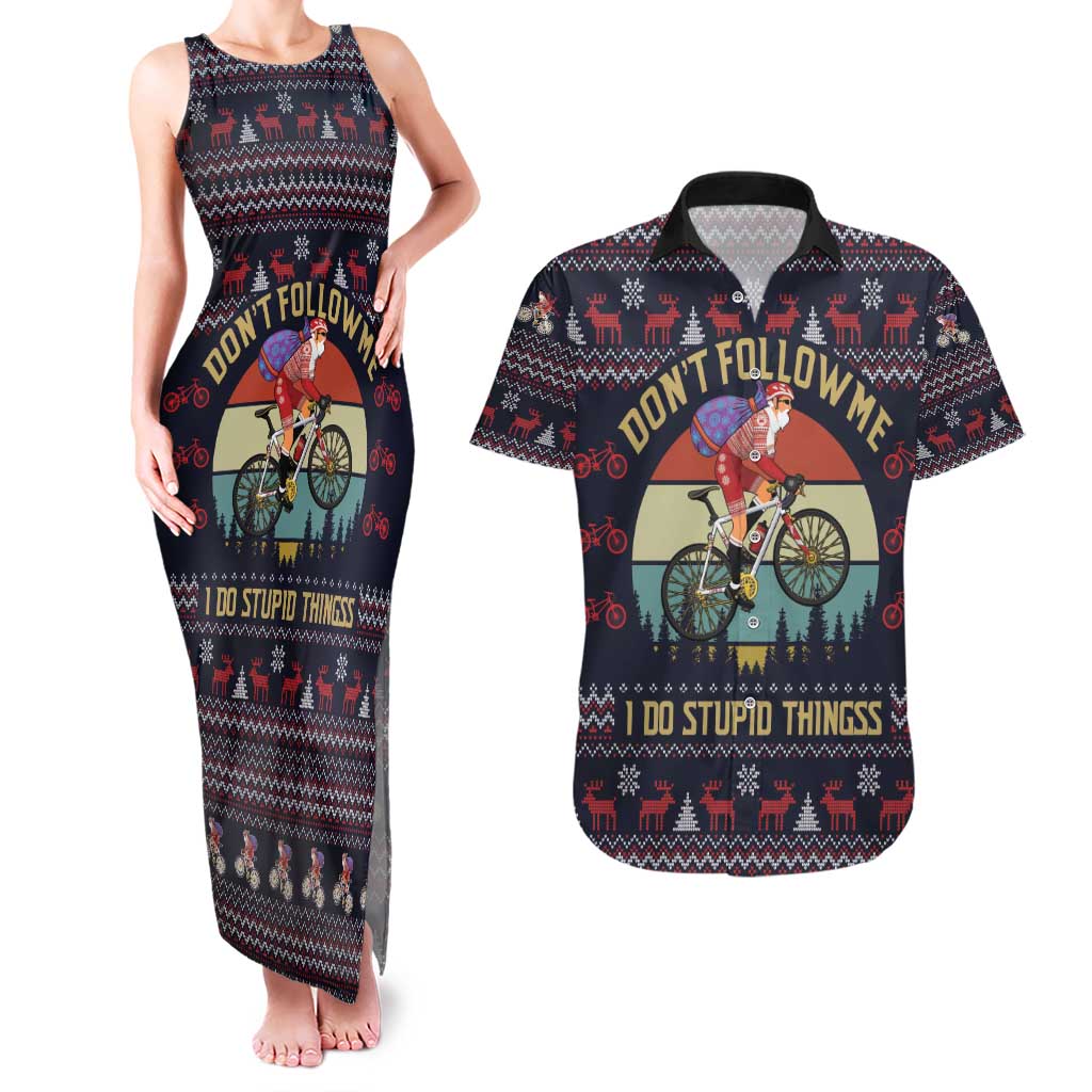 Santa Claus On Mountain Bike Couples Matching Tank Maxi Dress and Hawaiian Shirt Christmas Gifts DT04 - Wonder Print Shop