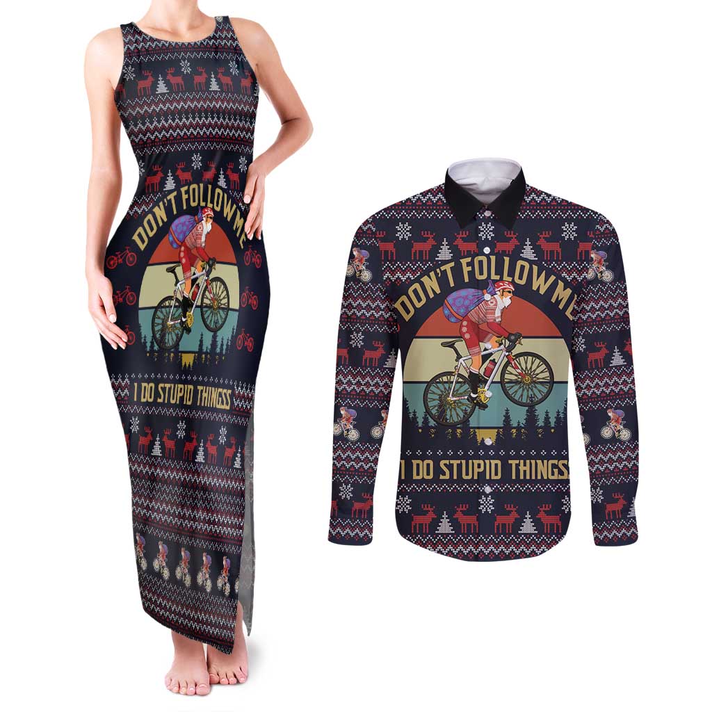 Santa Claus On Mountain Bike Couples Matching Tank Maxi Dress and Long Sleeve Button Shirt Christmas Gifts DT04 - Wonder Print Shop