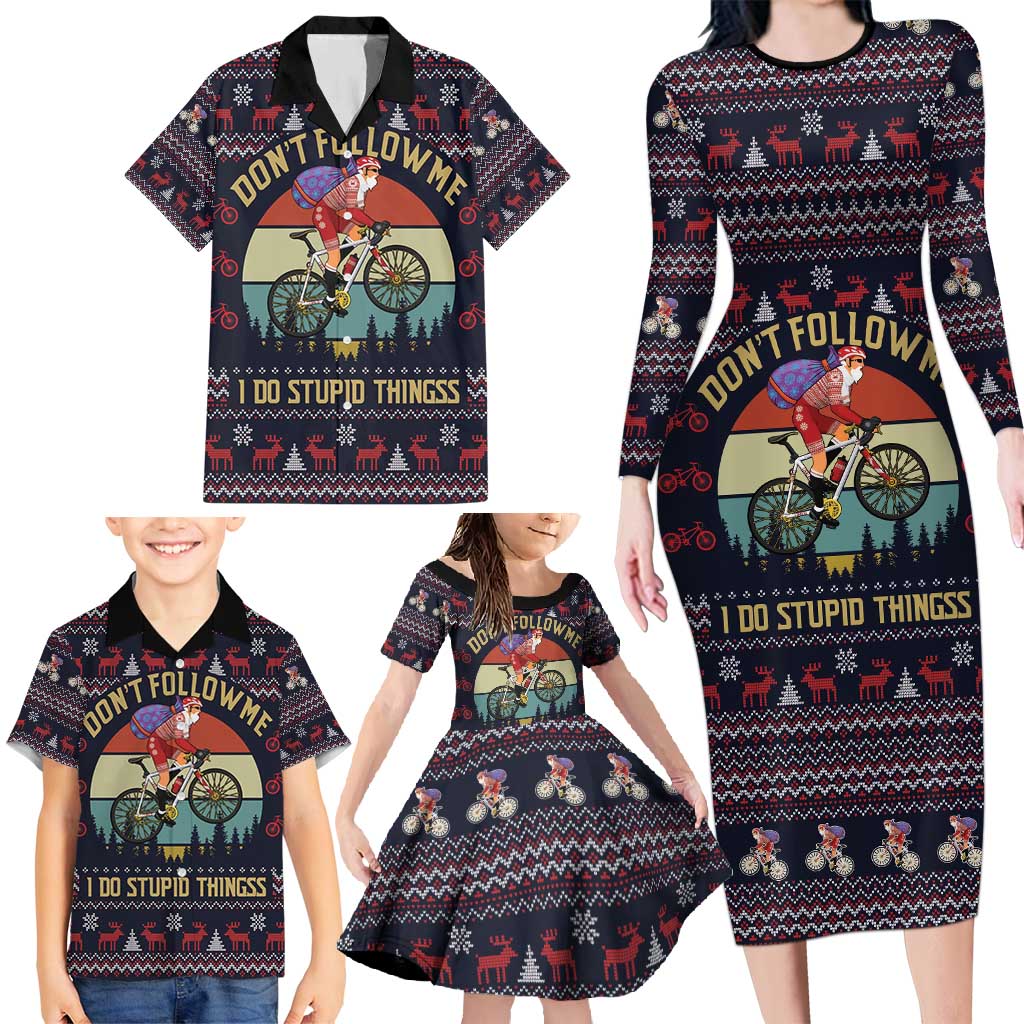 Santa Claus On Mountain Bike Family Matching Long Sleeve Bodycon Dress and Hawaiian Shirt Christmas Gifts DT04 - Wonder Print Shop
