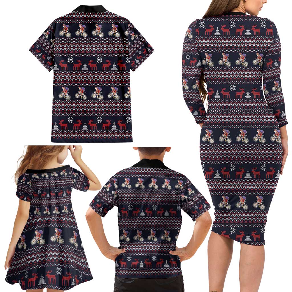 Santa Claus On Mountain Bike Family Matching Long Sleeve Bodycon Dress and Hawaiian Shirt Christmas Gifts DT04 - Wonder Print Shop