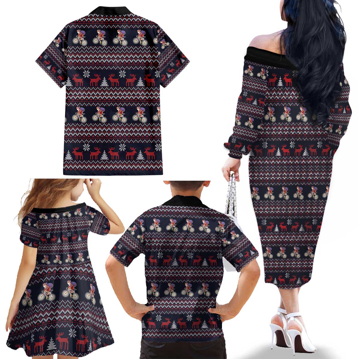 Santa Claus On Mountain Bike Family Matching Off The Shoulder Long Sleeve Dress and Hawaiian Shirt Christmas Gifts DT04 - Wonder Print Shop