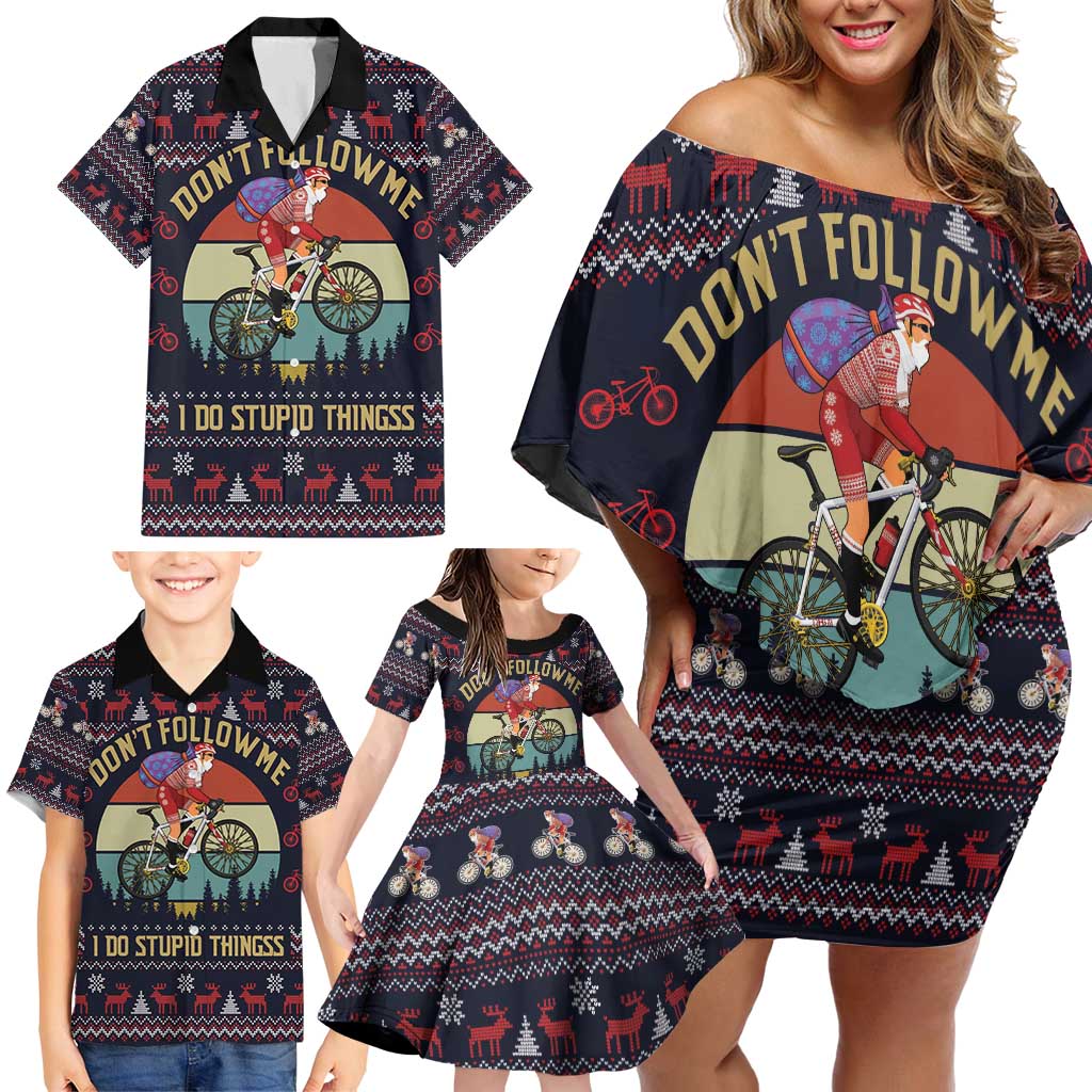 Santa Claus On Mountain Bike Family Matching Off Shoulder Short Dress and Hawaiian Shirt Christmas Gifts DT04 - Wonder Print Shop