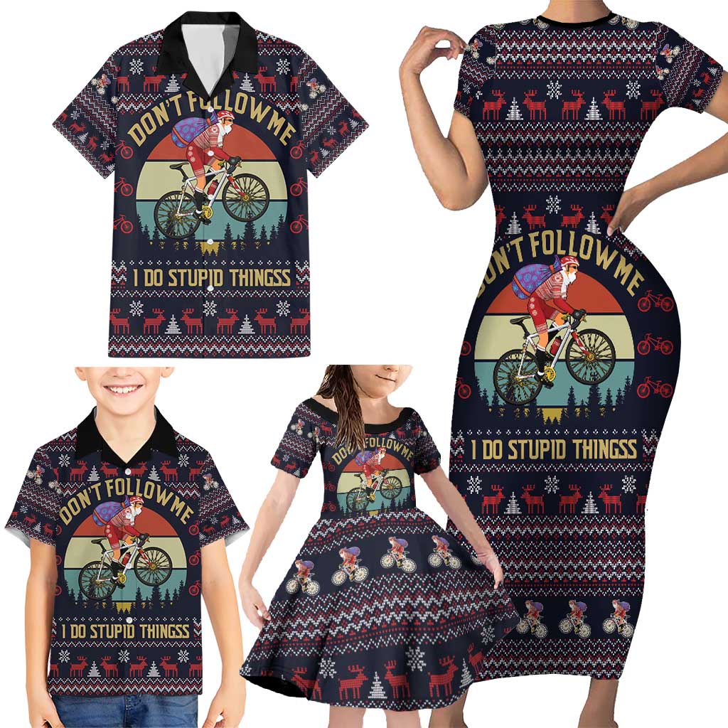 Santa Claus On Mountain Bike Family Matching Short Sleeve Bodycon Dress and Hawaiian Shirt Christmas Gifts DT04 - Wonder Print Shop