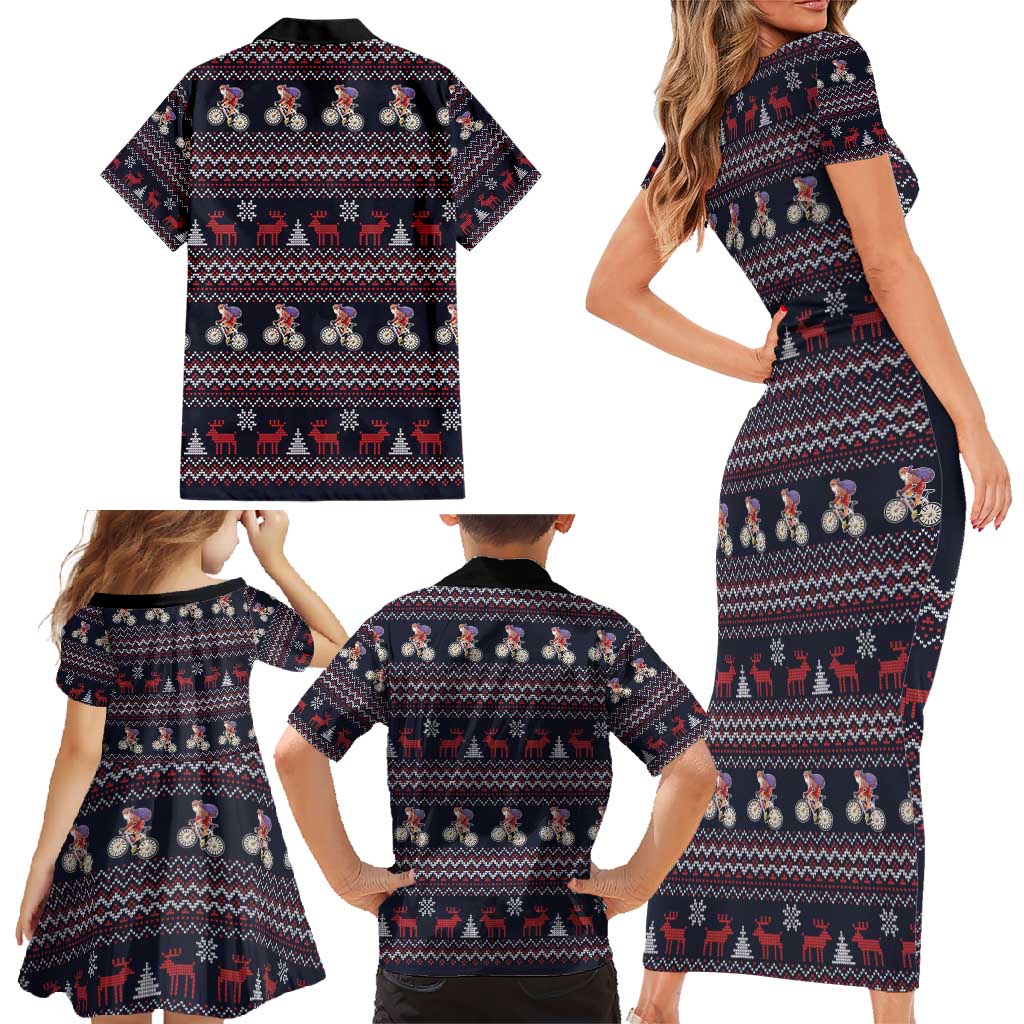 Santa Claus On Mountain Bike Family Matching Short Sleeve Bodycon Dress and Hawaiian Shirt Christmas Gifts DT04 - Wonder Print Shop