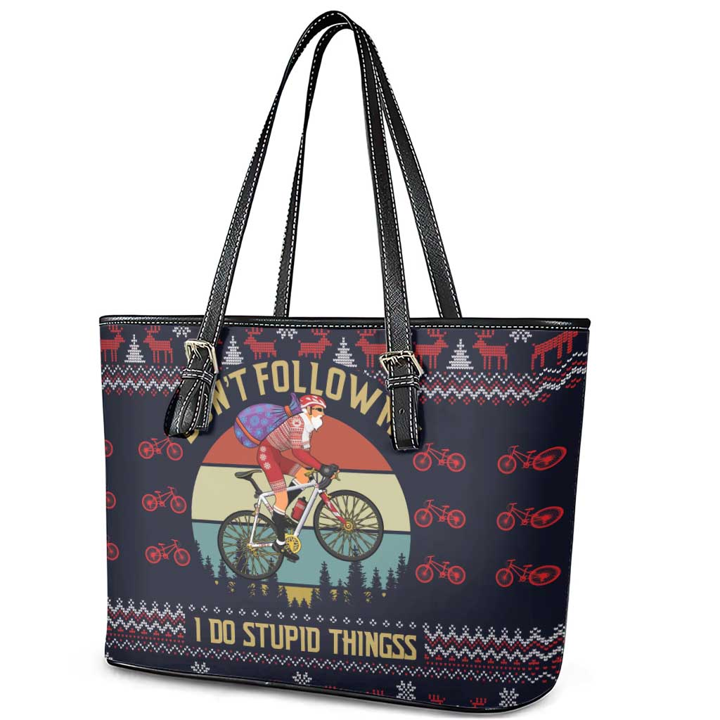 Santa Claus On Mountain Bike Leather Tote Bag Christmas Gifts DT04 - Wonder Print Shop