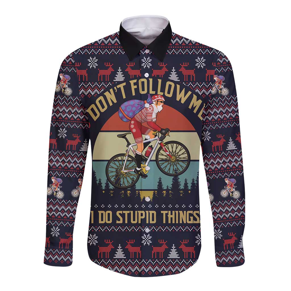 Santa Claus On Mountain Bike Long Sleeve Button Shirt Christmas Gifts DT04 - Wonder Print Shop
