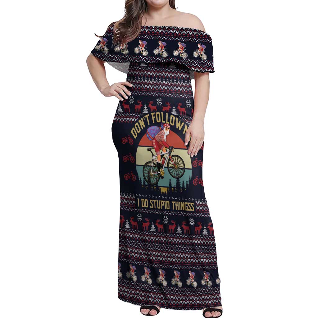 Santa Claus On Mountain Bike Off Shoulder Maxi Dress Christmas Gifts DT04 - Wonder Print Shop