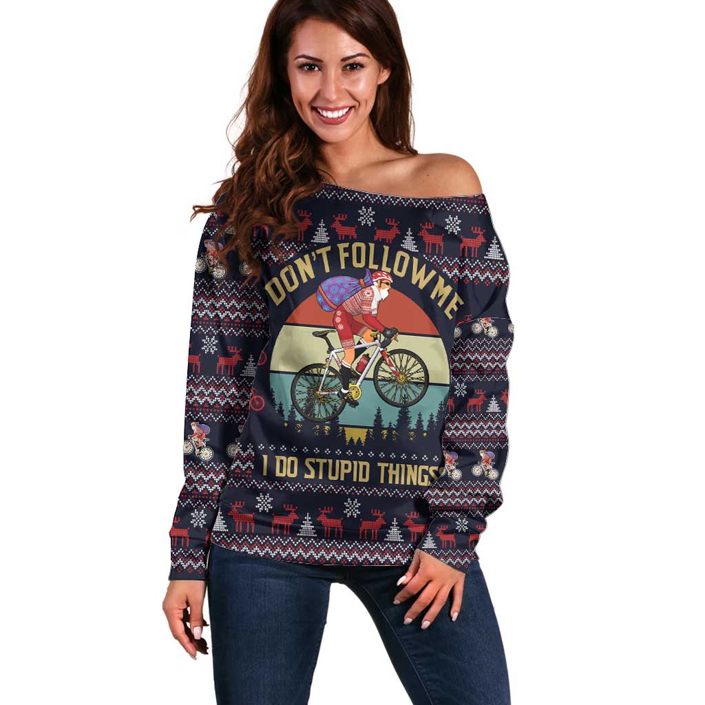 Santa Claus On Mountain Bike Off Shoulder Sweater Christmas Gifts DT04 - Wonder Print Shop