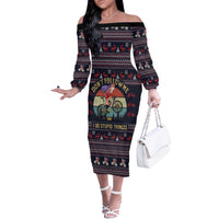 Santa Claus On Mountain Bike Off The Shoulder Long Sleeve Dress Christmas Gifts DT04 - Wonder Print Shop
